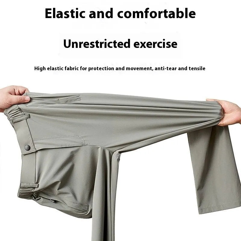 Men's black loose-fit Ice Silk trousers with a straight leg and elasticated waistband.