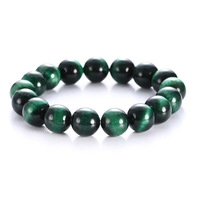 Natural green tiger eye stone bracelet with geometric polished beads in various sizes