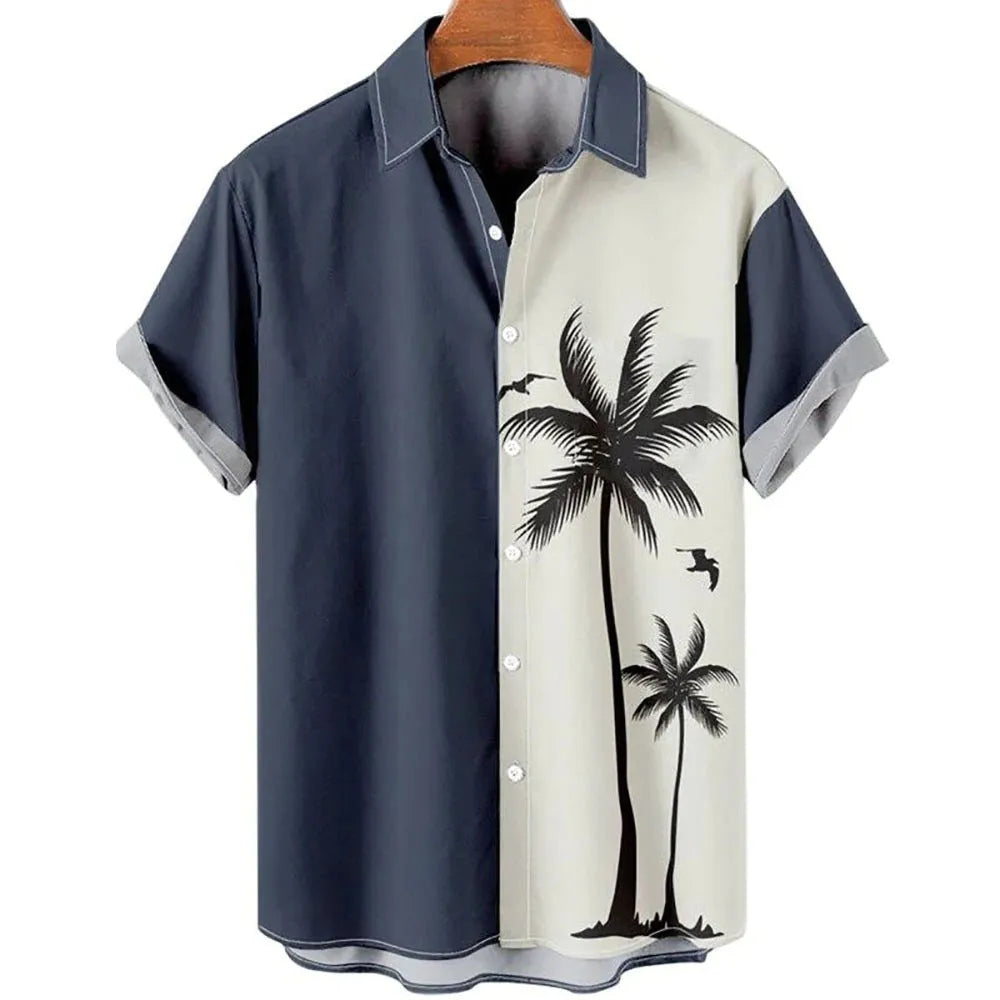 Men's slim fit short sleeve shirt with 3D printed flower pattern in polyester fabric