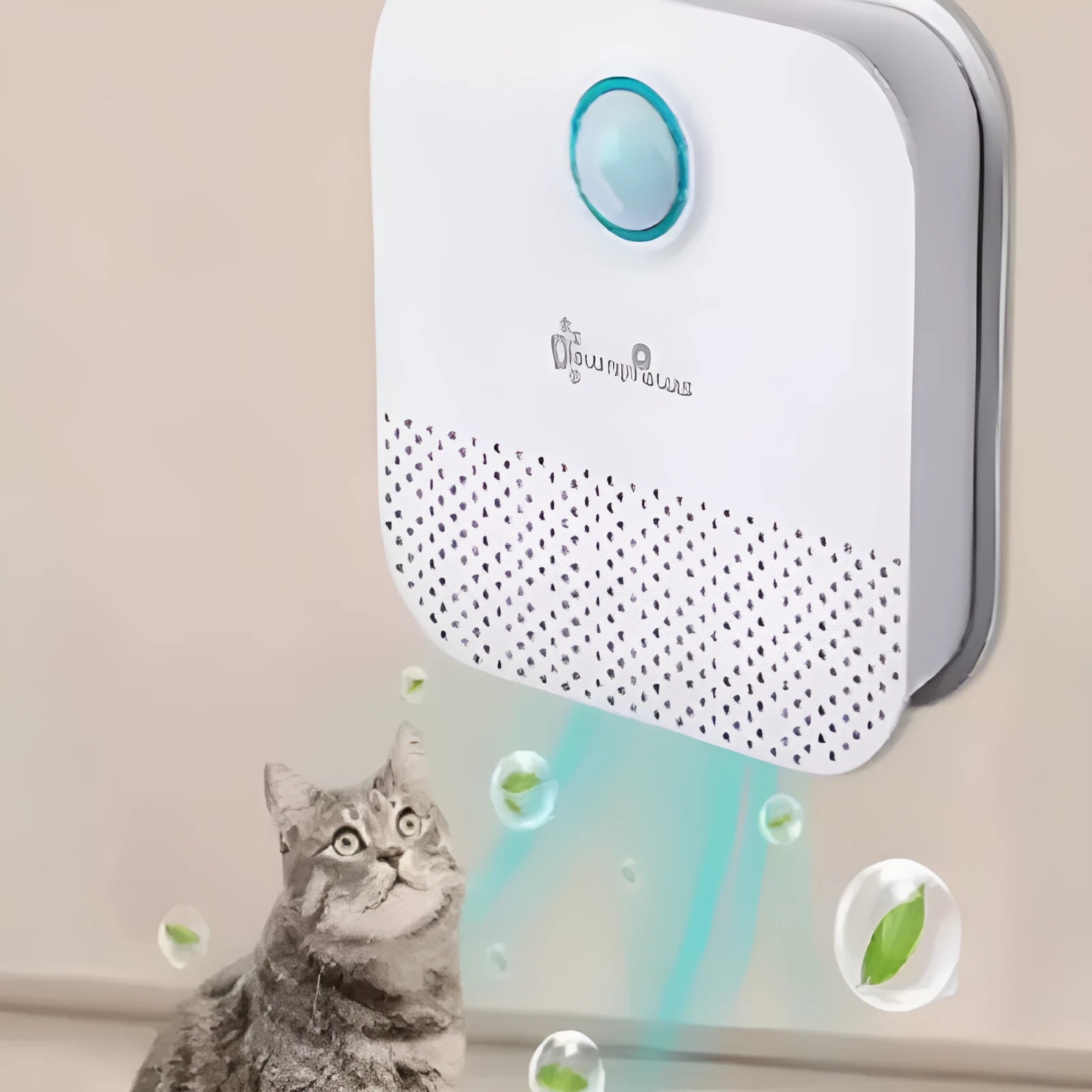 White DownyPaws 4000mAh smart cat litter odor purifier unit showing compact size.