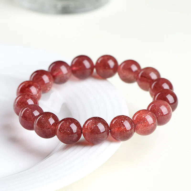 Natural starlight cherry red strawberry quartz bracelet with geometry-shaped beads in crystal material