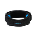 Black sport kneecap with silicone gasket and double-pressure strap for running and hiking support