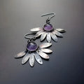 Purple Bohemian zodiac animal earrings with resin gemstone details on alloy base