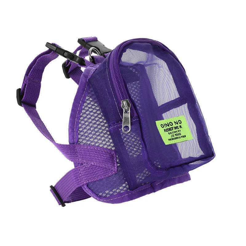 Solid-colour polyester dog backpack for portable pet carrying in black, blue, dark gray, or purple.