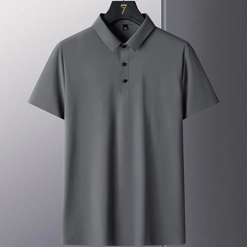 Men's non-ironing solid colour short sleeve business casual top on a hanger