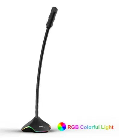 Black wired condenser microphone with 3.5mm plug, foam windscreen, and stand