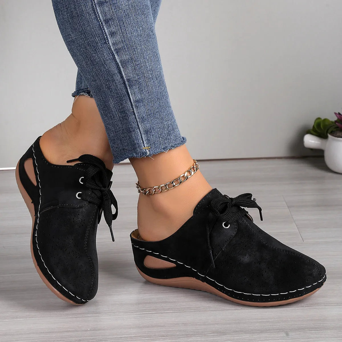 Women's summer baotou lace-up slippers with hollow out wedge design in various colours