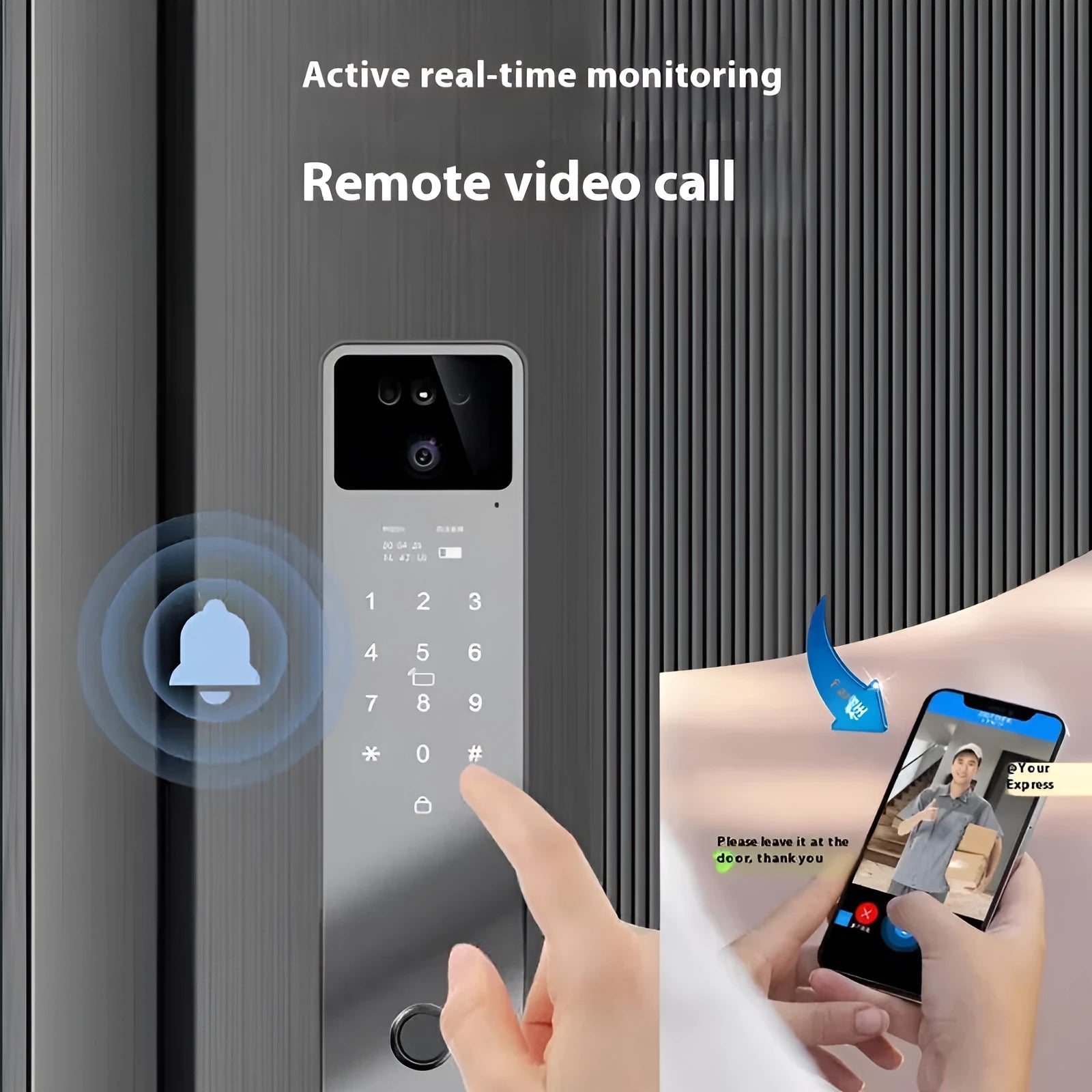 F7 face intercom smart door lock with face recognition, fingerprint, and password entry in aluminum alloy housing