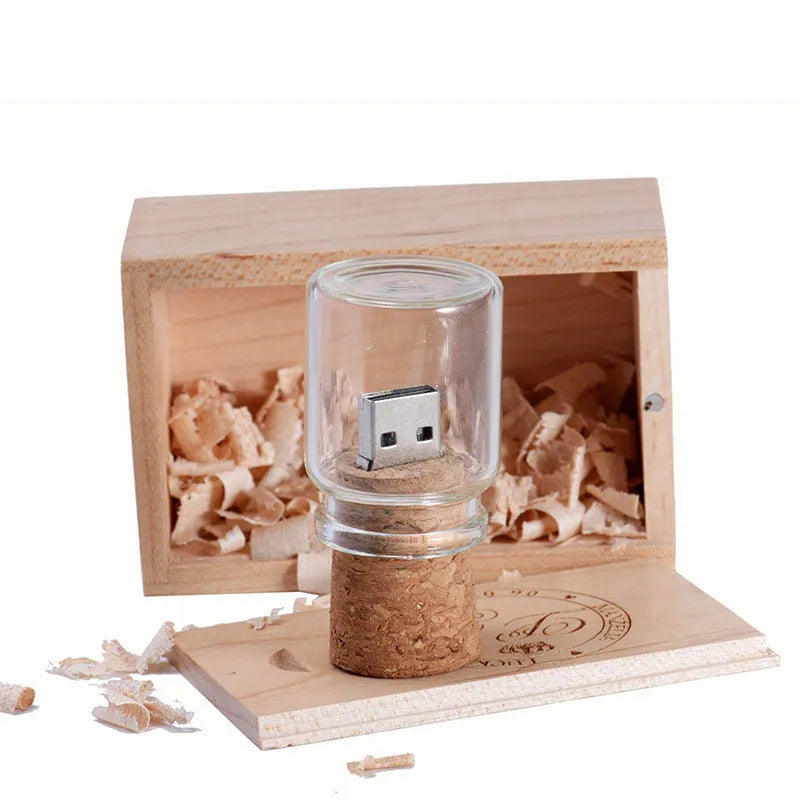 Chocolate brown wooden USB flash drive with custom engraving showing compact dimensions