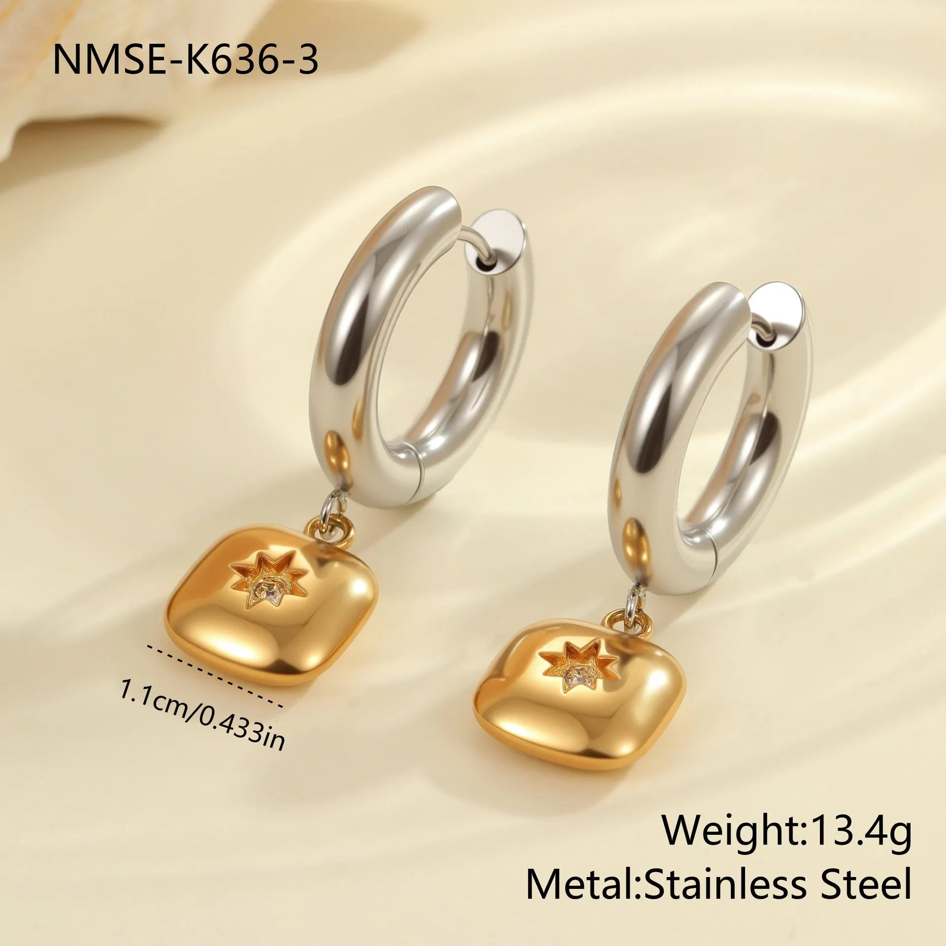 Women's stainless steel earrings with electroplated 18K finish in Christmas tree and heart shapes