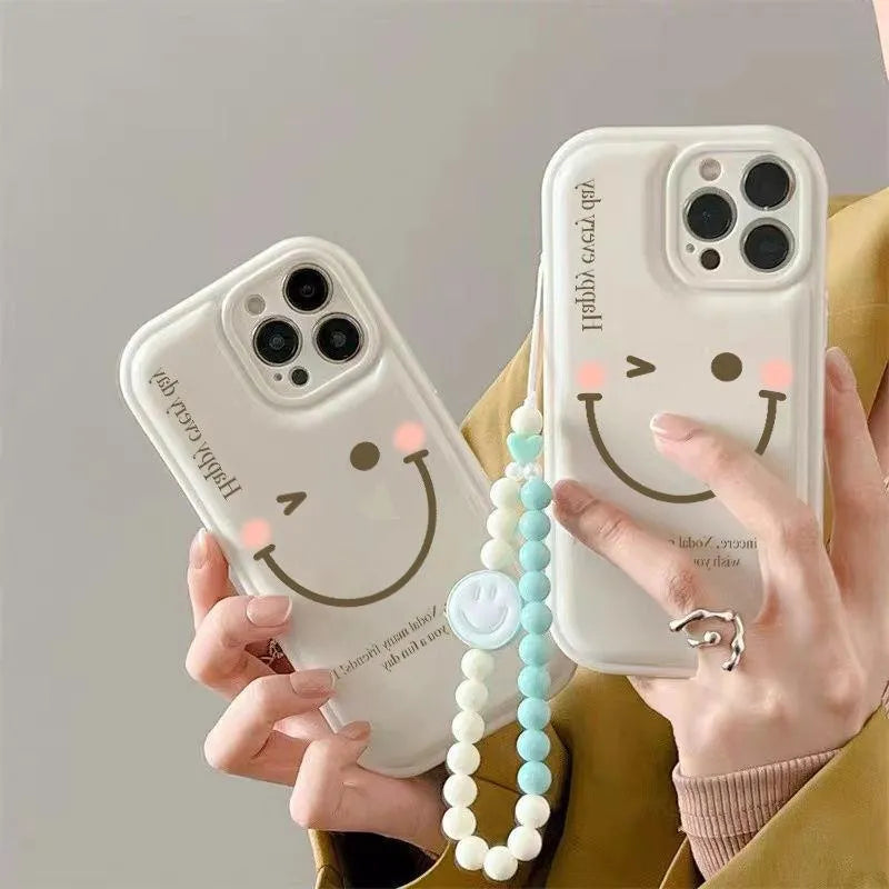 Mint green TPU phone case with air cushion and chain for iPhone models
