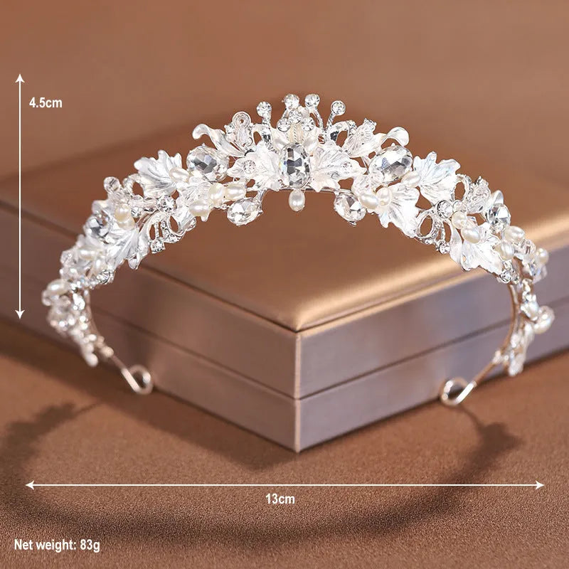 Alloy pearl crown headdress for women with gold electroplated finish and European styling