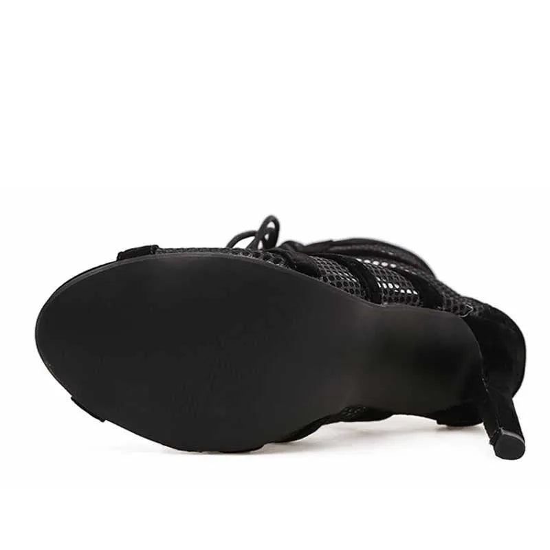 Black suede women's lace-up high heel shoes with 11.5cm heel and adjustable closure