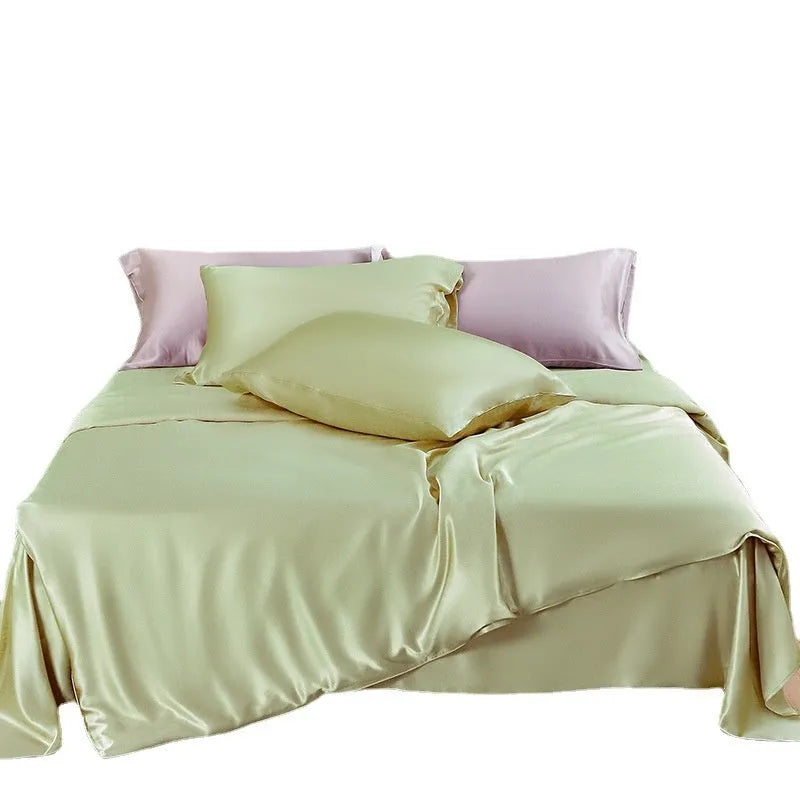 Silk duvet cover in Lotus Pink colour showing double-sided plain weave construction