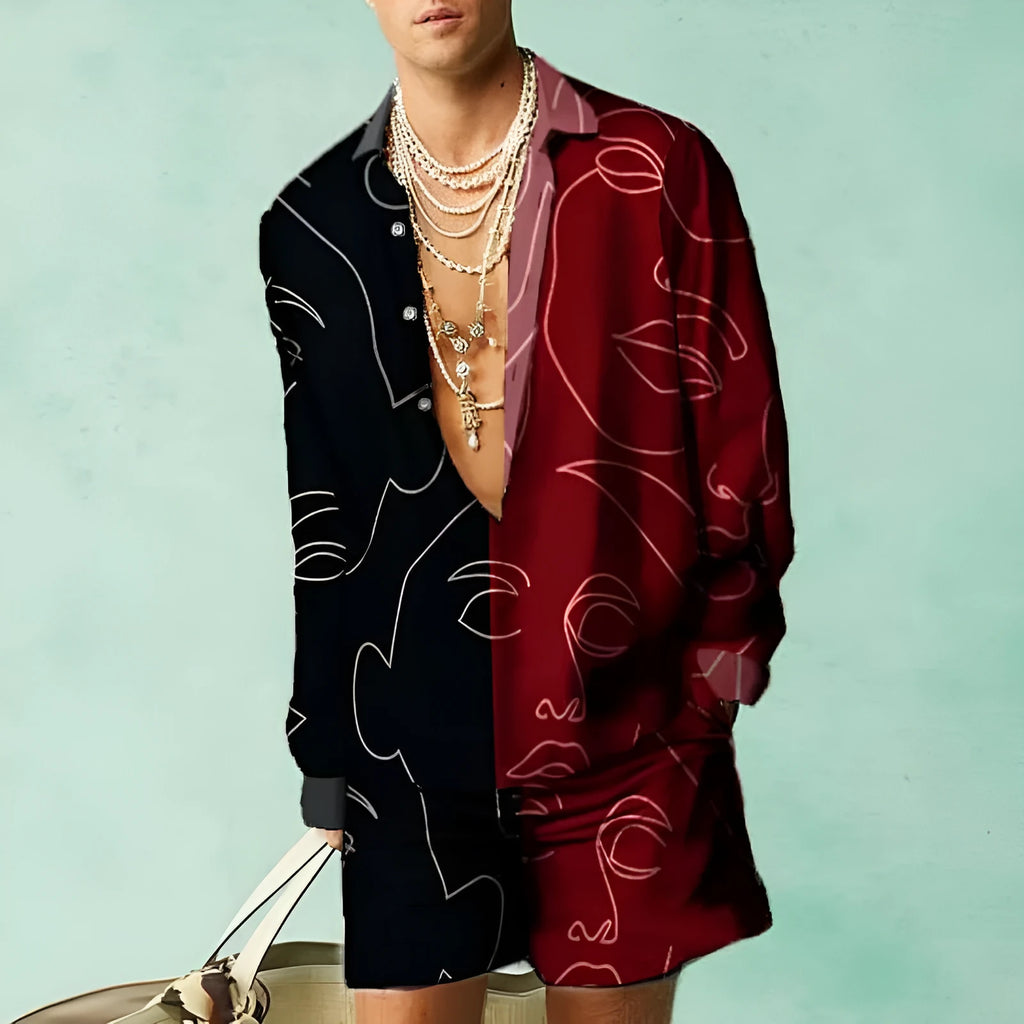 Men's casual summer shirt and shorts set in colour matching polyester slim fit