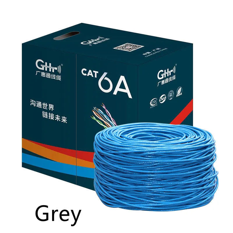 CAT6 oxygen-free copper network cable in blue or grey colour, 305 metres long for gigabit and 10GB Ethernet connections