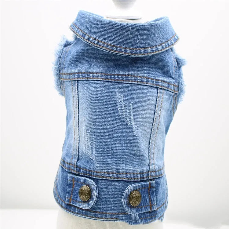 Retro scratch pattern denim dog vest for small breeds in dark and light colour options