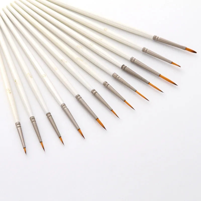 Set of 12 fluorescent art markers with nylon wool brush heads and solid wood pen holders for watercolour and line drawing