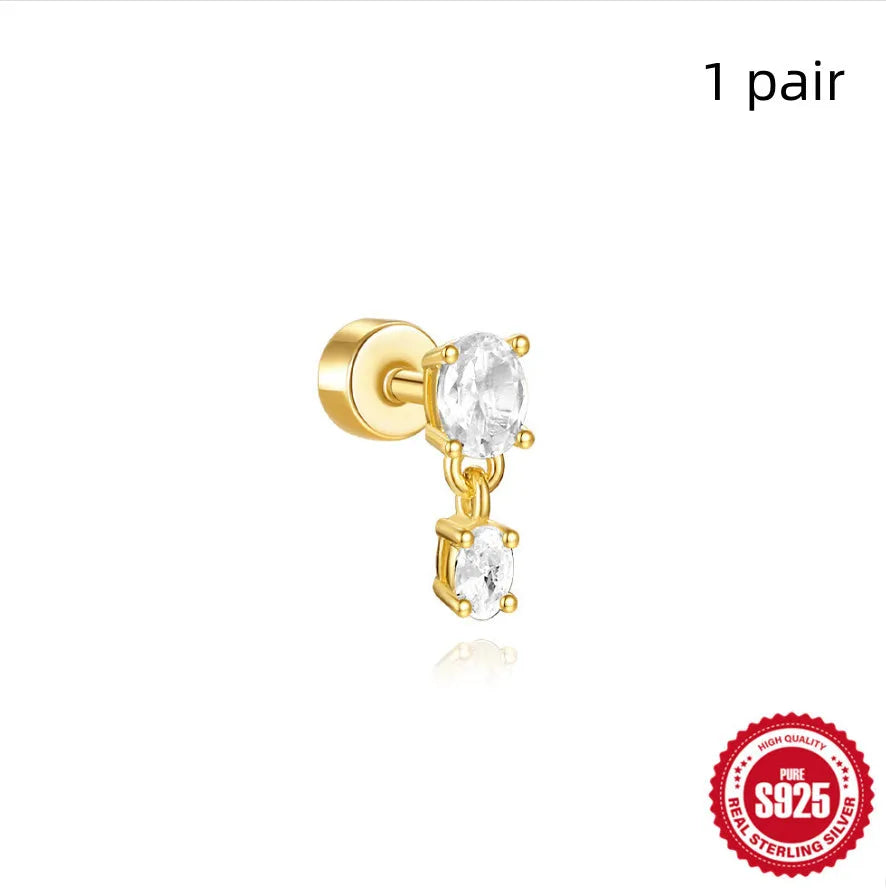 S925 sterling silver flat column thread geometric ear bone stud in a gold tone finish.