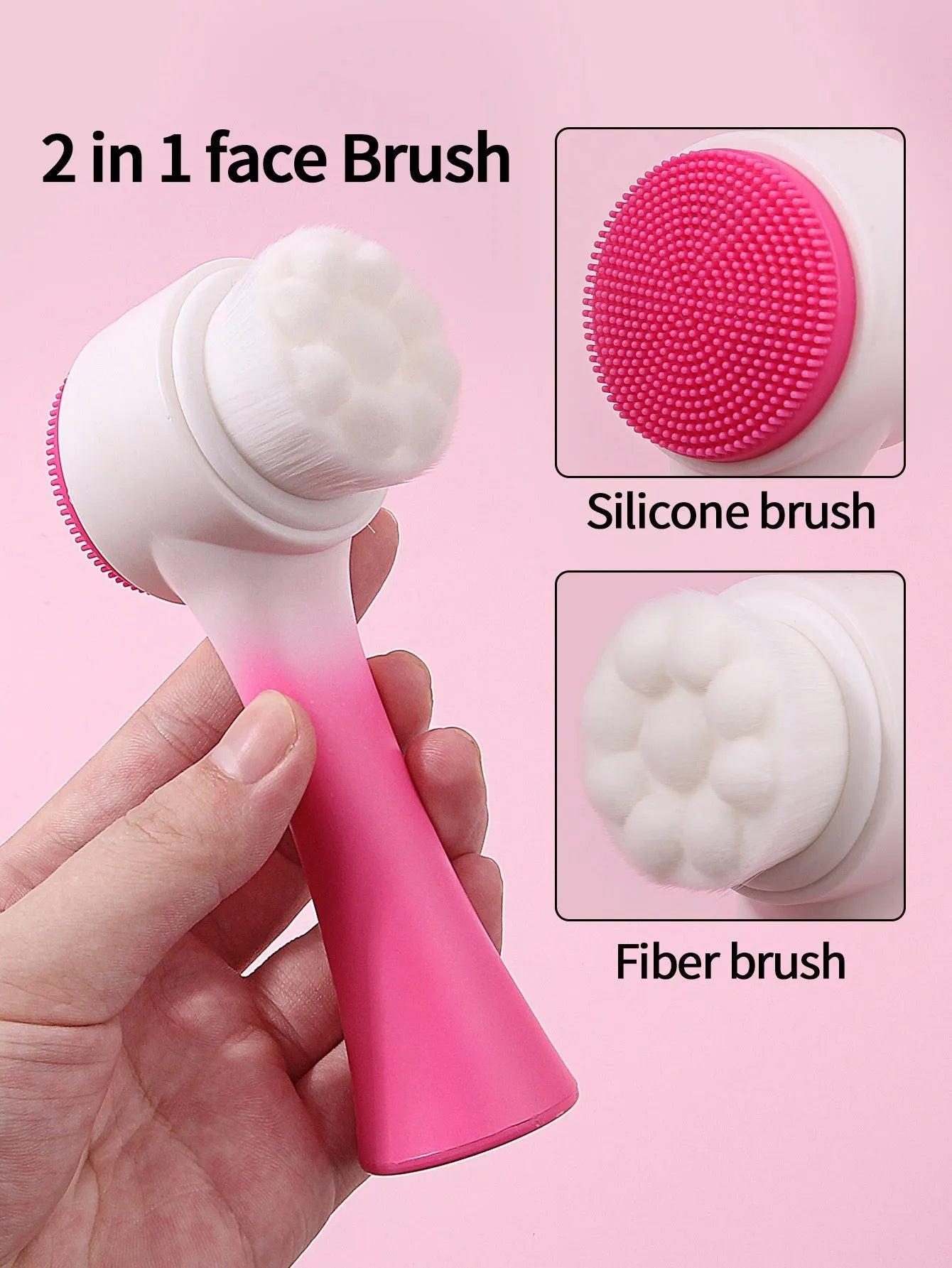Facial brush set with coral fleece hair band, nylon bristle brush, and plastic toothbrush in purple, grey, white, or pink colours