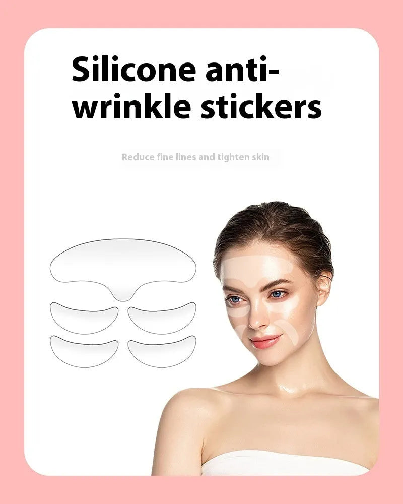 Five reusable silicone anti-wrinkle face stickers laid flat, total weight 26.8g.