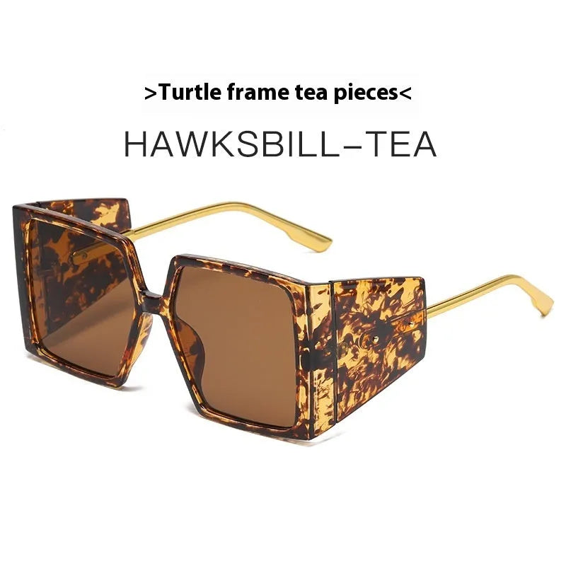Large square acetate sunglasses available in black, blue, champagne, green, hawksbill, orange, and white frame colours
