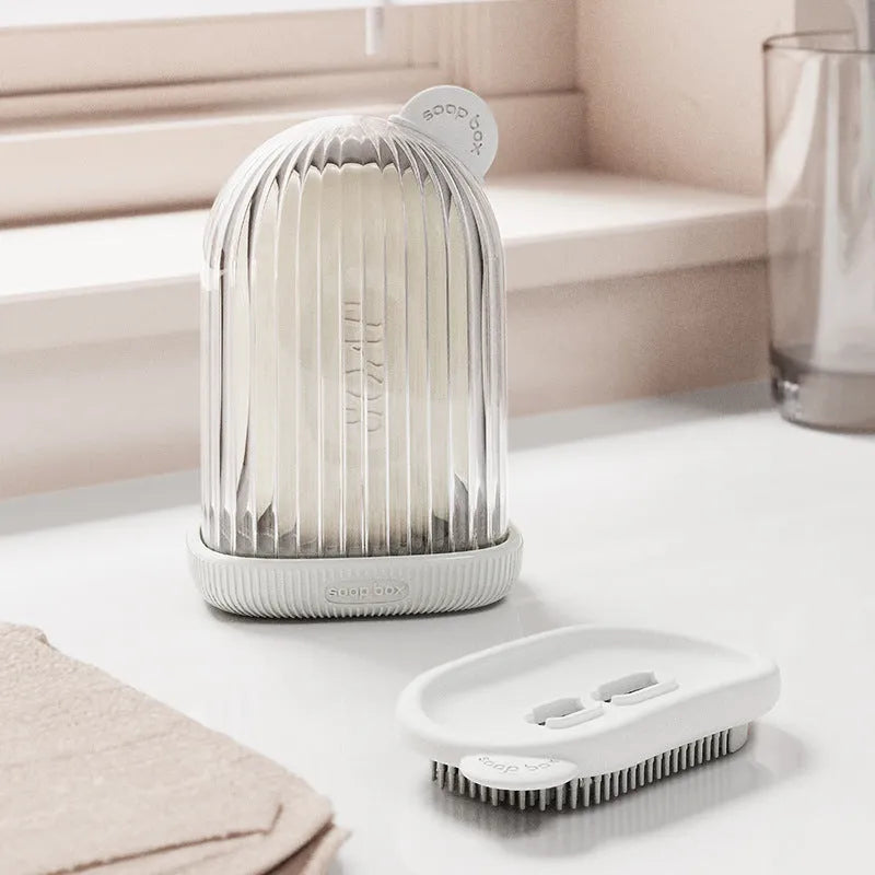 PET travel soap holder in cream white colour compact design for bathroom or travel