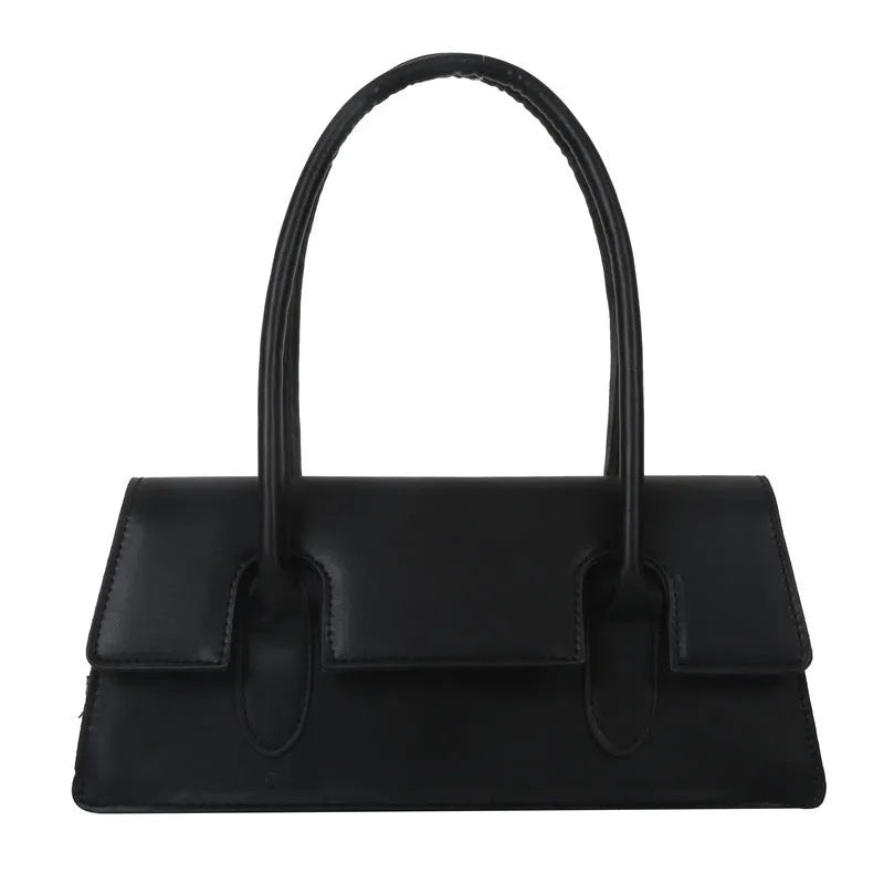 Women's small square shoulder bag in PU leather with horizontal rectangle shape and stitching detail