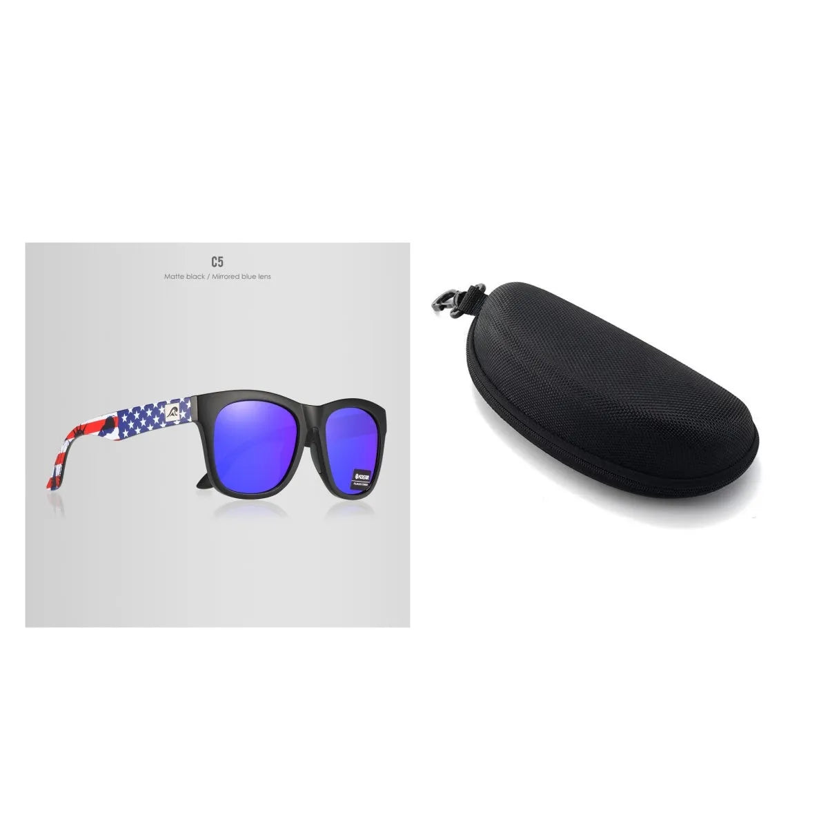 A pair of thickened polarised sunglasses with TAC lenses and a PC frame, shown in one of the available C-series colours.