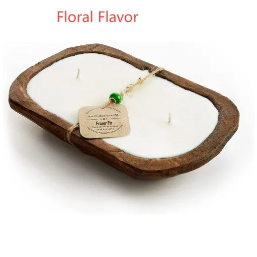Wooden basin soy wax aromatherapy candle with triple wick and lavender scent option