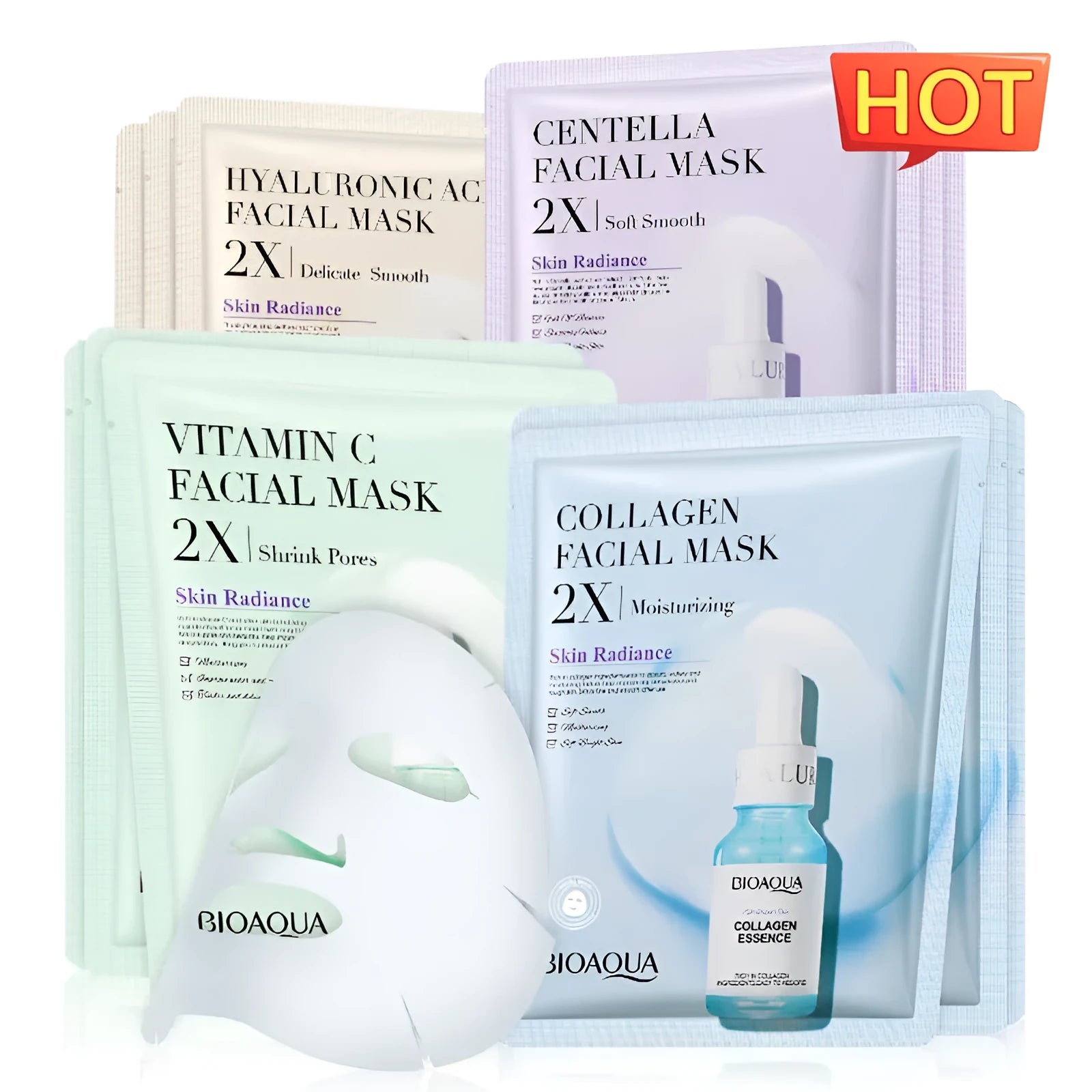 White gel collagen face sheet mask 30g with hyaluronic acid for moisturising and firming general skin types