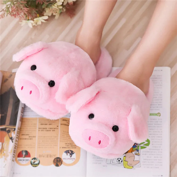 Pink pig floor slippers with short plush exterior and PP cotton filling
