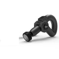 Black smart muscle massage gun with multiple attachable heads on a table