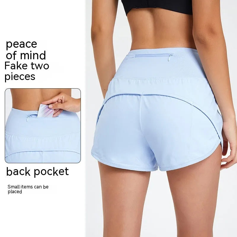 Women's high-waist nylon fitness shorts in black, water blue or white colours