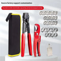 Red cloth covered single ear metal PEX hose clamp with bolt.