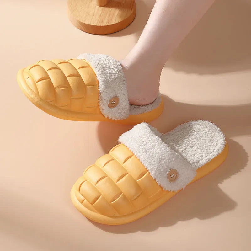 Women's detachable EVA plaid slippers with plush lining in multiple colours