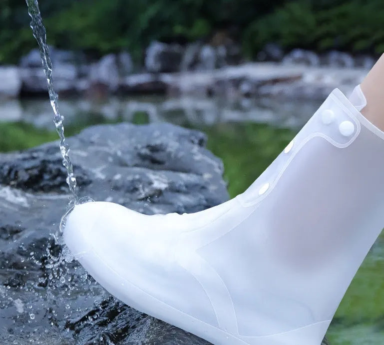 Women's reusable PVC high top water resistant shoe covers in blue, grey, or pink colours