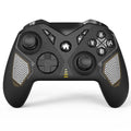 Black wireless game controller with leather pattern grip for Nintendo Switch and mobile devices.