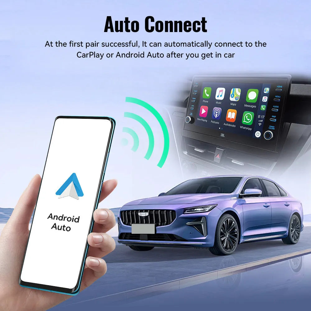 Black mini USB CarPlay wireless adapter interface with compact dimensions