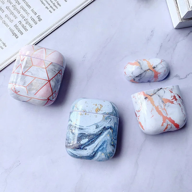 White marble pattern hard PC protective cover for Apple AirPods charging case