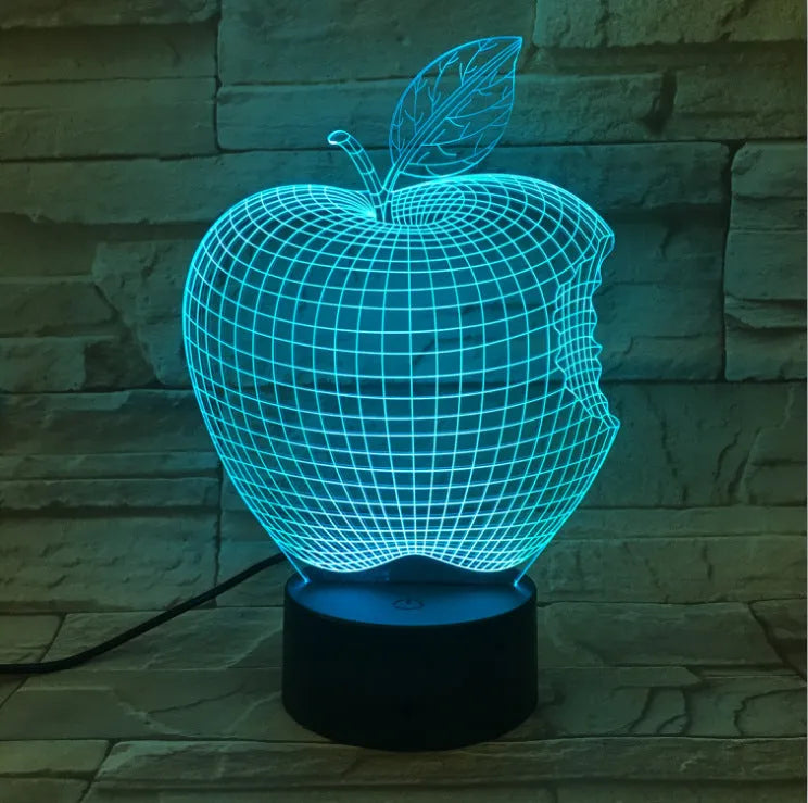 3D fruit colourful night light with acrylic shade and touch control showing seven colour LED illumination