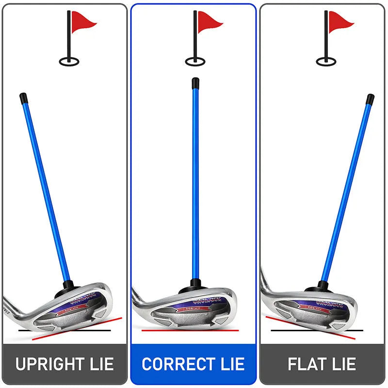 Blue aluminium alloy golf swing trainer with magnetic baseball bar for alignment.