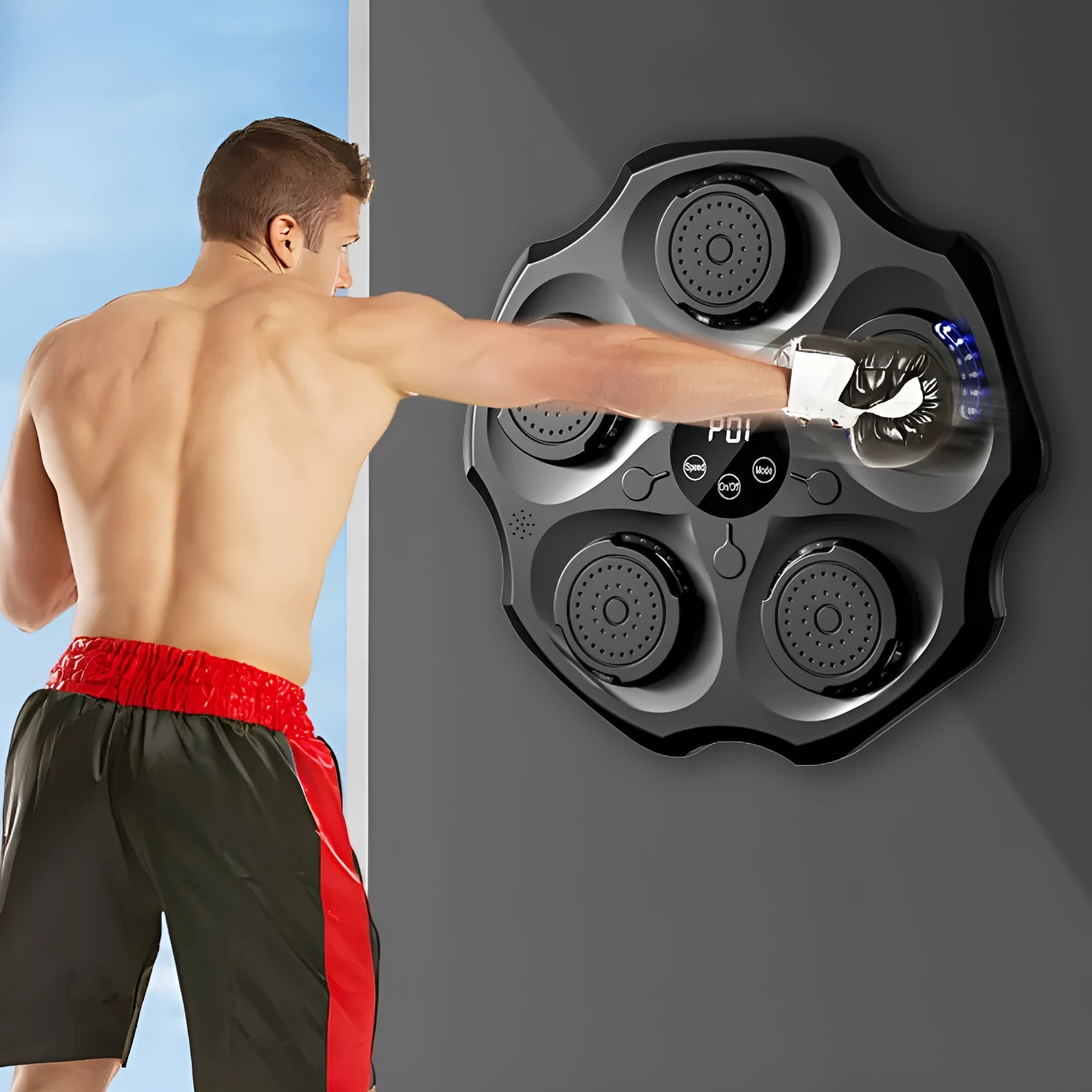 Black Bluetooth music boxing wall target mounted on wall with included boxing glove