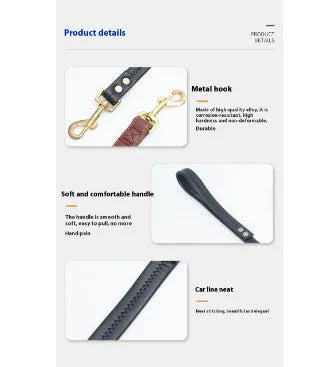 Black and maroon PU leather dog traction belt with metal clip.