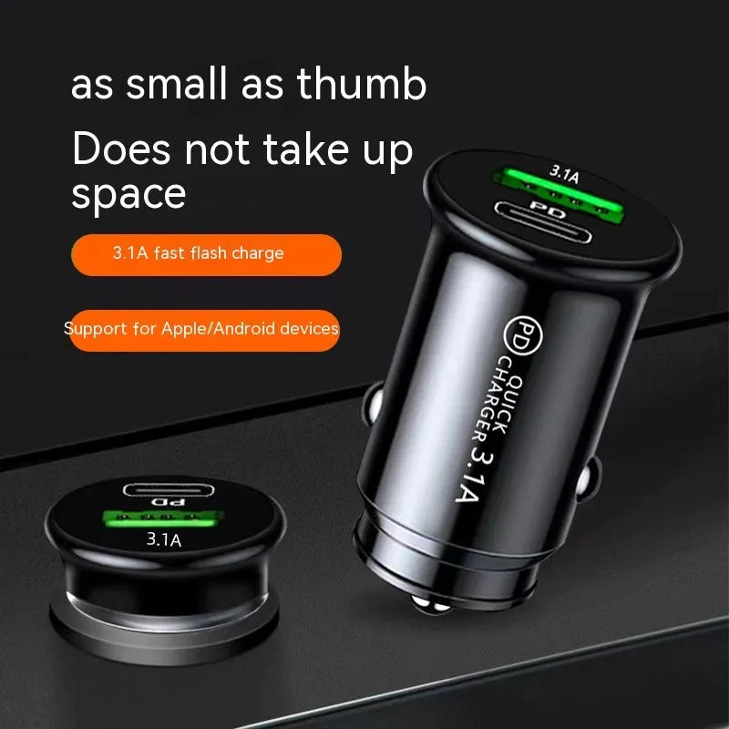 Dual-port car charger converter in black or white bare metal for vehicle charging
