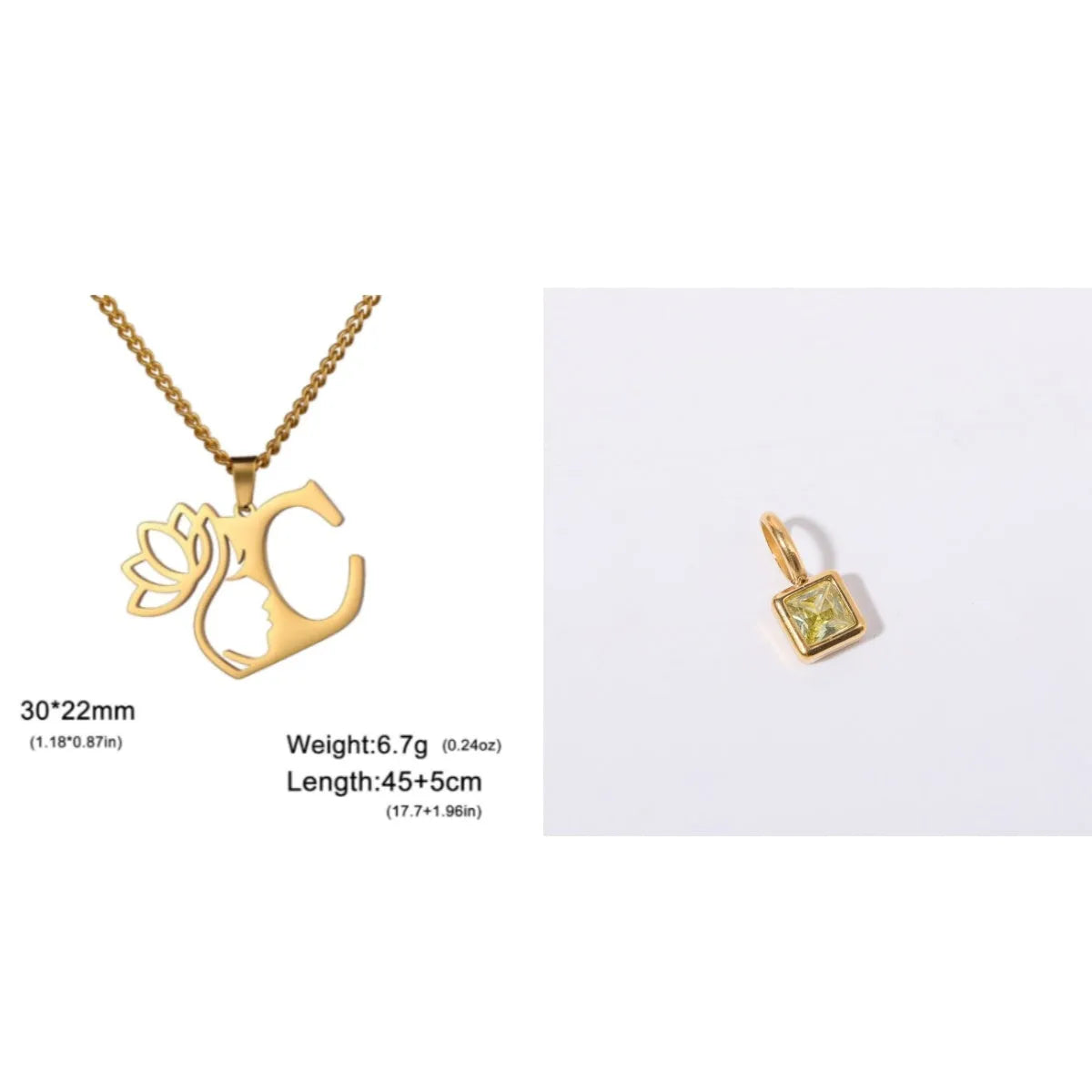 Stainless steel necklace with cross chain design and initial pendant in gold or silver finish