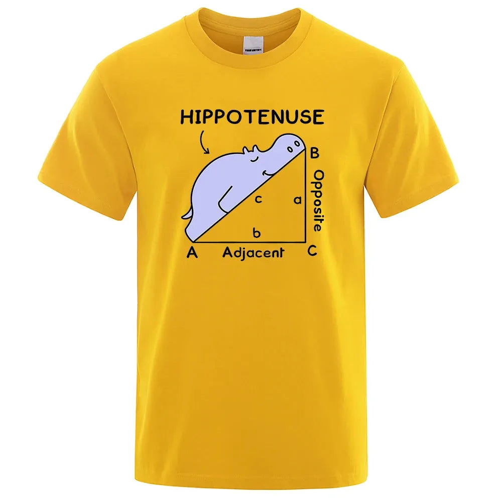 Loose fit cotton T-shirt with a humorous Hippotenuse Opposite Adjacent maths print in multiple colours.