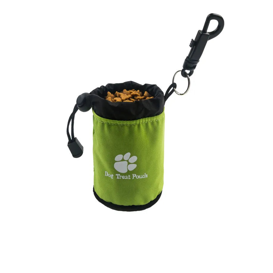 Mini nylon pet snack bag for dog treats in red, green, black, and blue colour options.