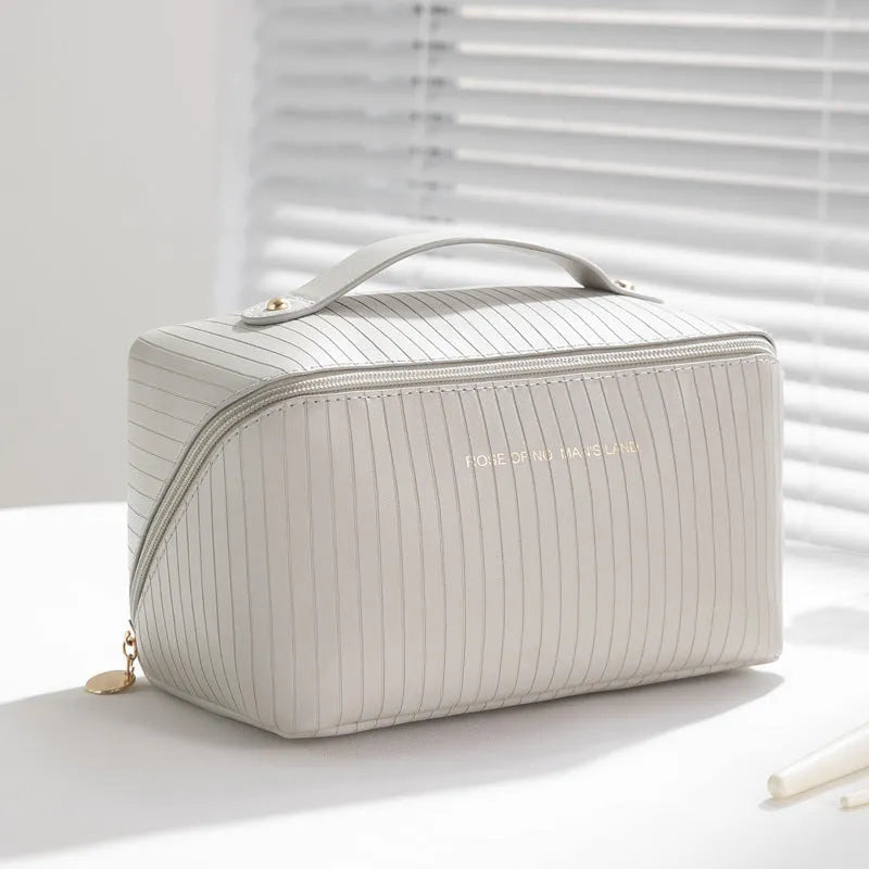 Vertical pattern cubic pillow makeup bag in PU material with 22.5cm height