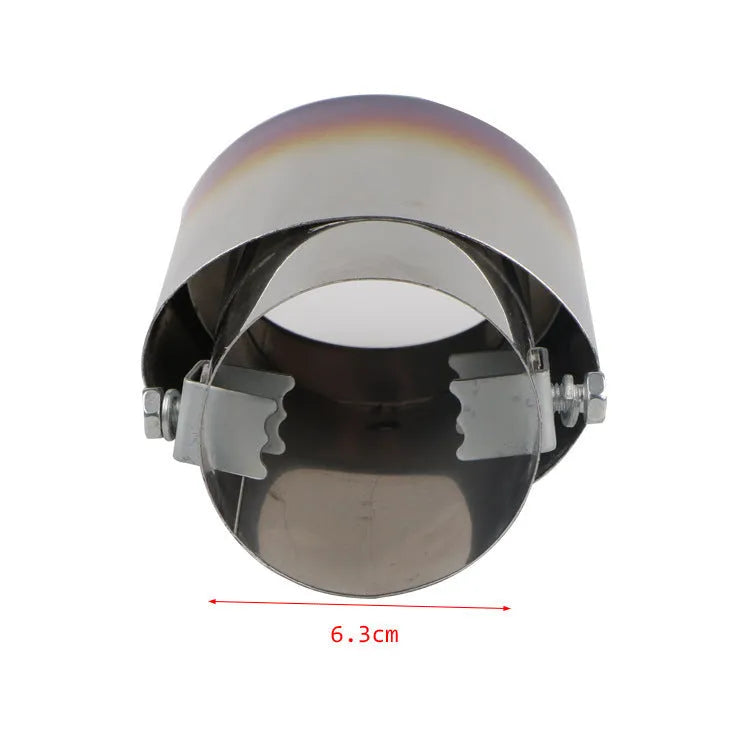 Stainless steel car exhaust tail pipe with choice of baked blue, bright silver, or colourful finishes in straight or curved shapes